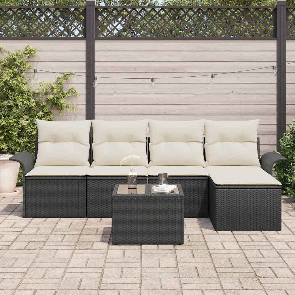 Conjunto de Sofá de Jardim 6 pcs Preto Rattan Sintético