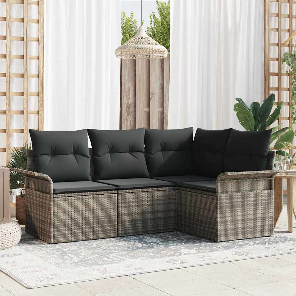 Conjunto de Sofá de Jardim com almofada 4 pcs Cinzeto vime PE