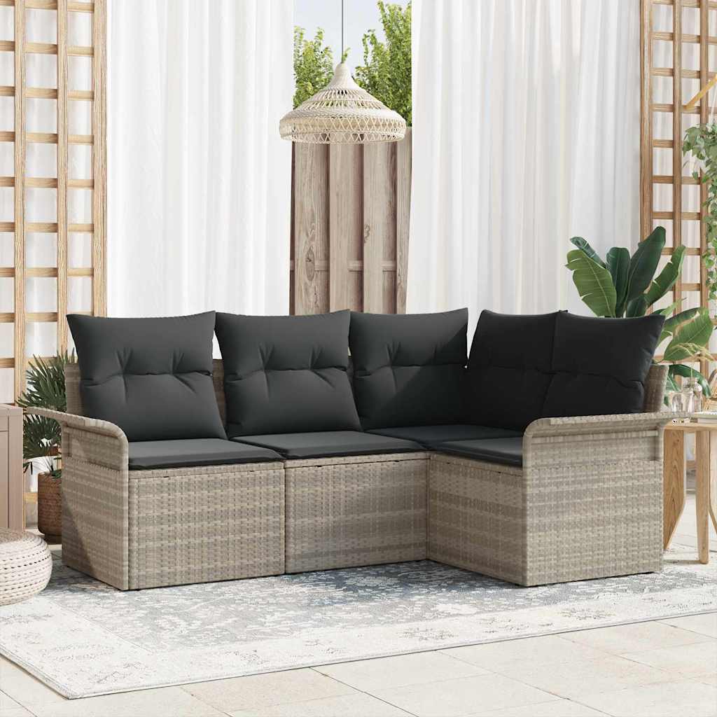 Conjunto de Sofá de Jardim 4 pcs Cinzento-claro vime PE