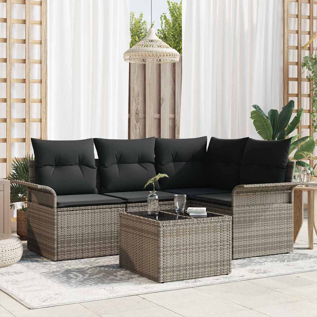 Conjunto de Sofá de Jardim com almofada 5 pcs Cinzeto vime PE