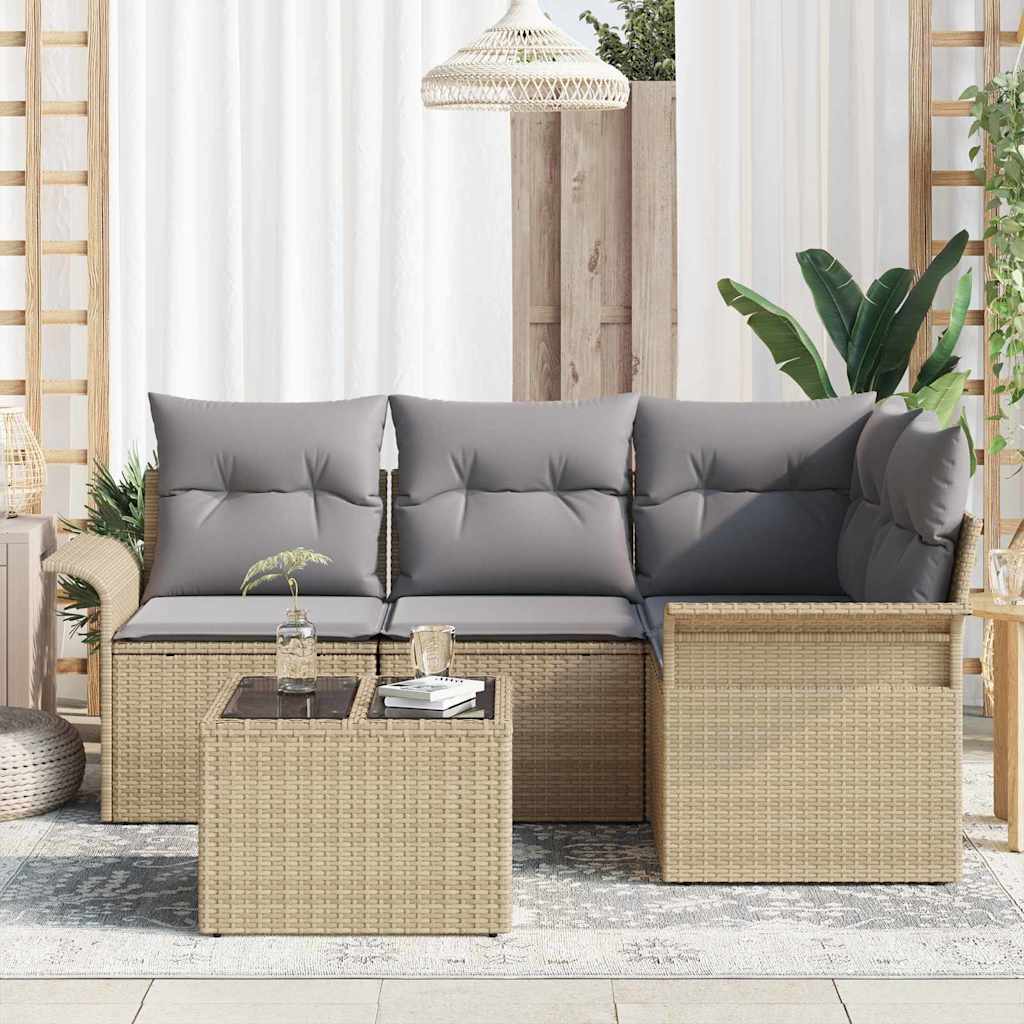 Conjunto de Sofá de Jardim com almofada 5 pcs Bege vime PE