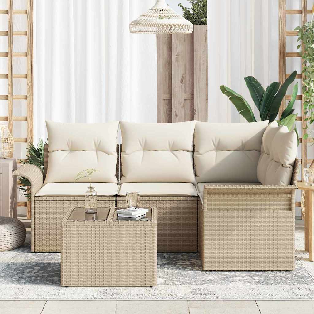Conjunto de Sofá de Jardim com almofada 5 pcs Bege vime PE