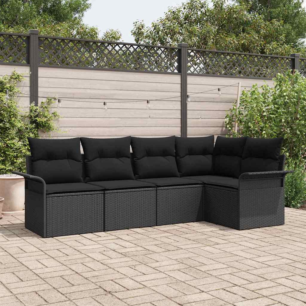 Conjunto de Sofá de Jardim com almofada 5 pcs Preto vime PE