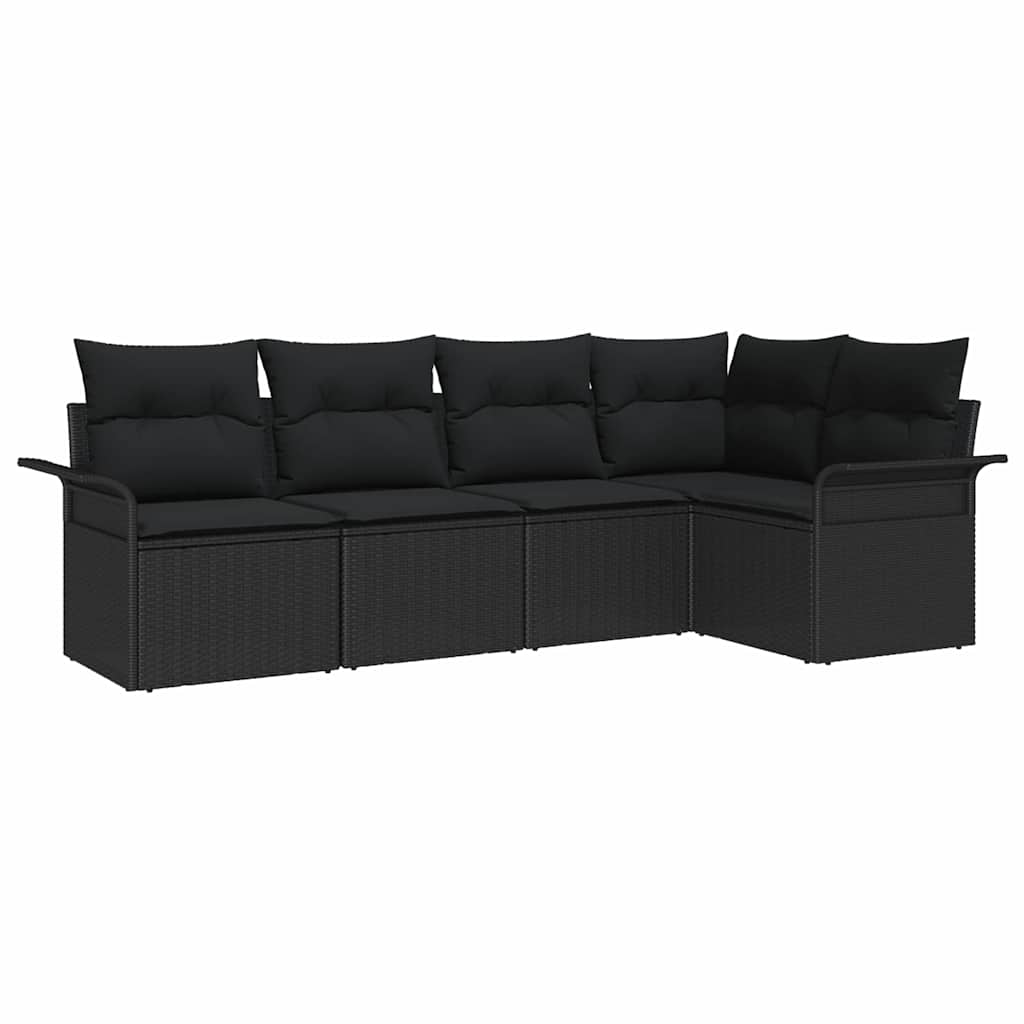 Conjunto de Sofá de Jardim com almofada 5 pcs Preto vime PE