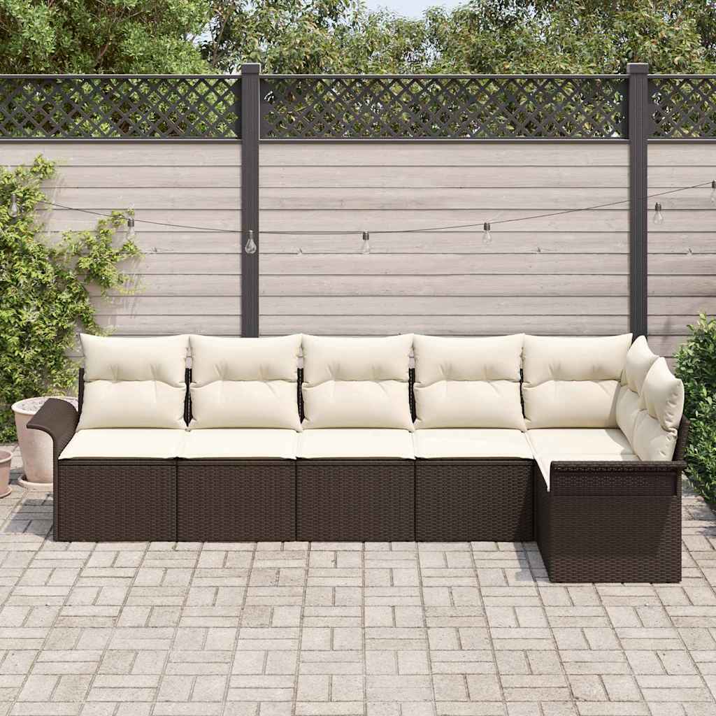 Conjunto de Sofá de Jardim 6 pcs Castanho Rattan Sintético
