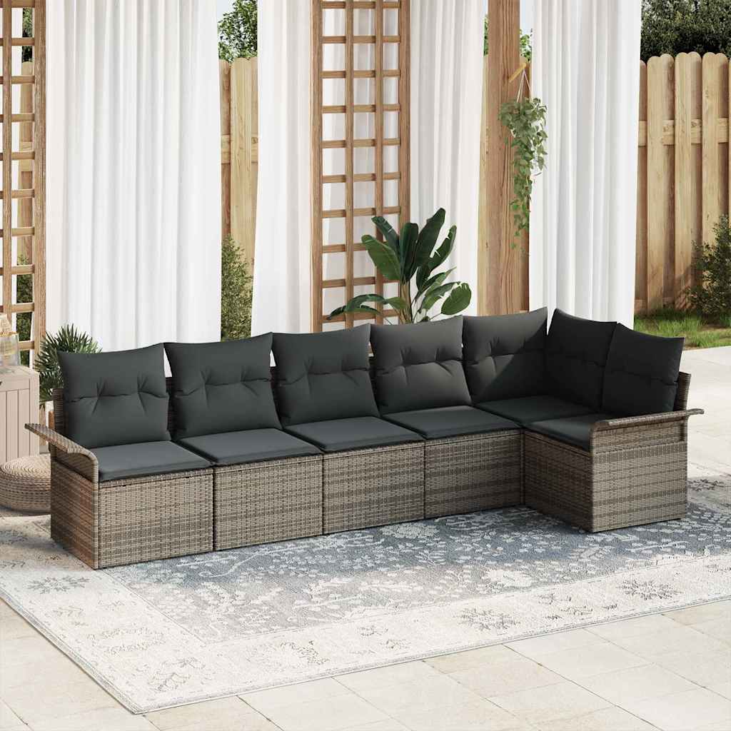 Conjunto de Sofá de Jardim com almofada 6 pcs Cinzeto vime PE