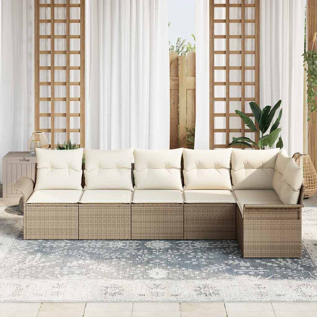 Conjunto de Sofá de Jardim 6 pcs Bege Rattan Sintético