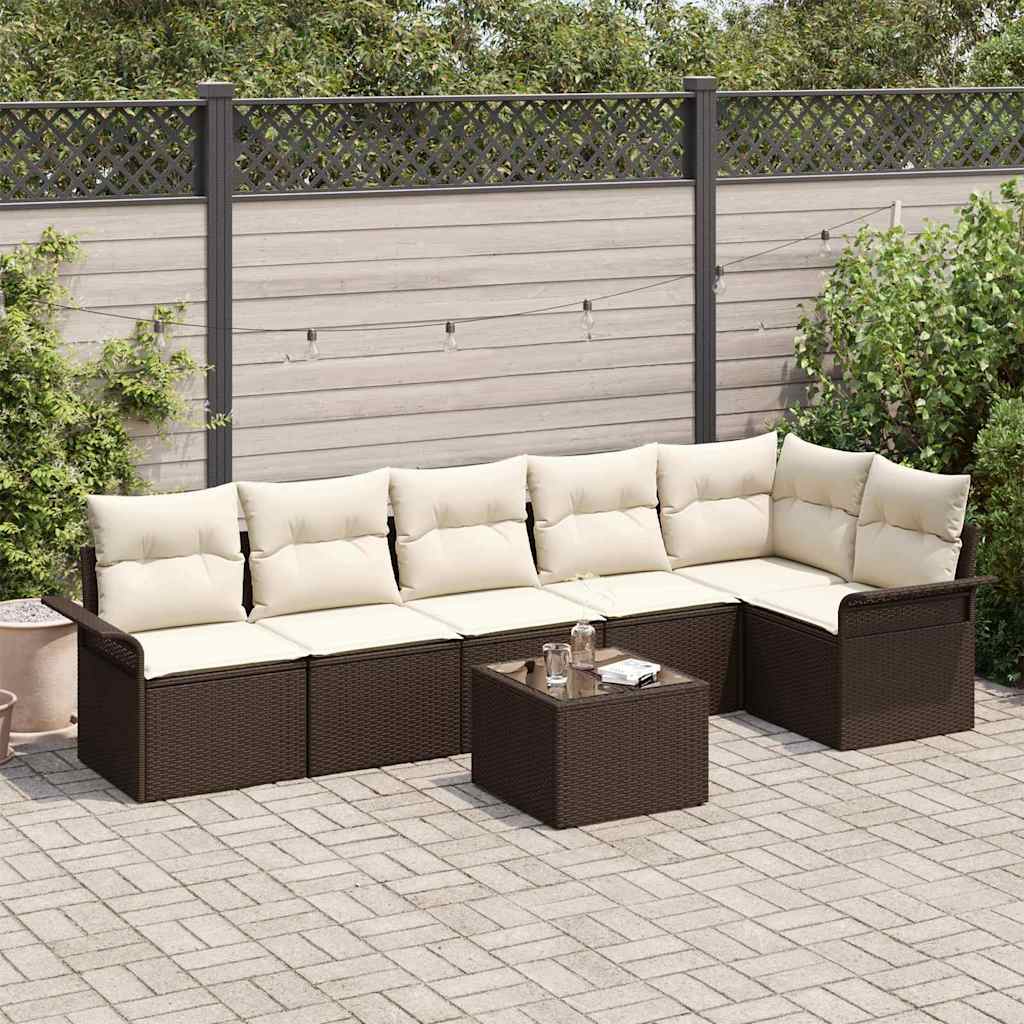 Conjunto de Sofá de Jardim 7 pcs Castanho Rattan Sintético