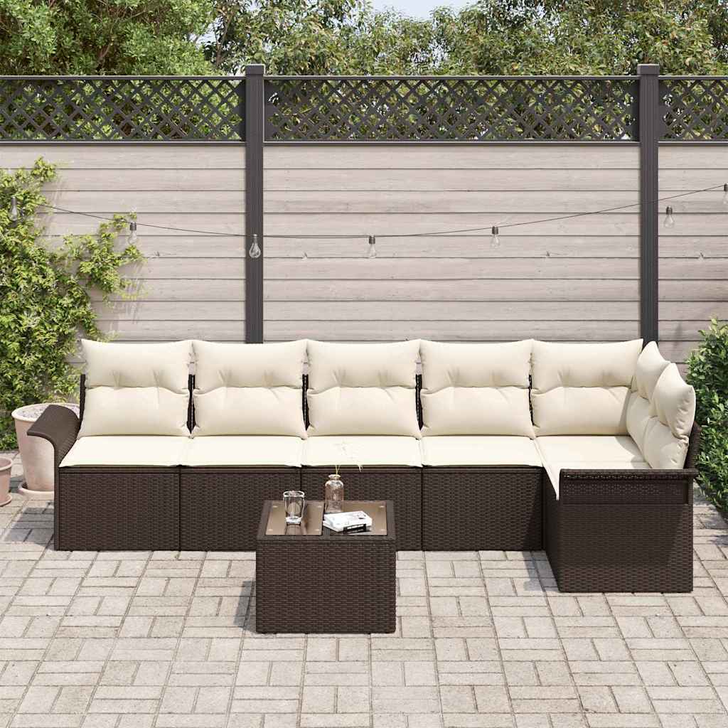 Conjunto de Sofá de Jardim 7 pcs Castanho Rattan Sintético