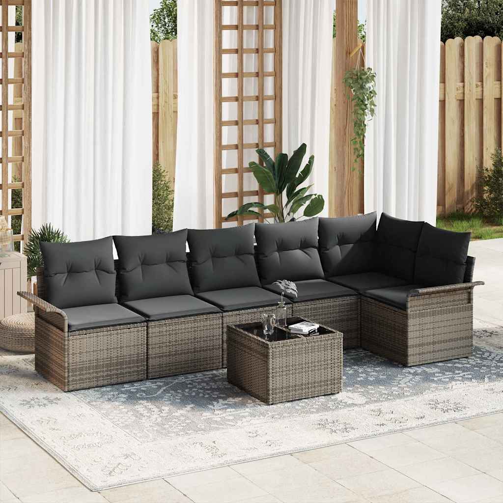Conjunto de Sofá de Jardim 7 pcs Cinzeto Rattan Sintético