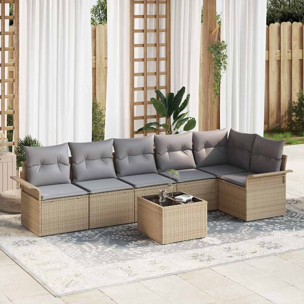 Conjunto de Sofá de Jardim 7 pcs Bege Rattan Sintético