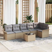 Conjunto de Sofá de Jardim 7 pcs Bege Rattan Sintético