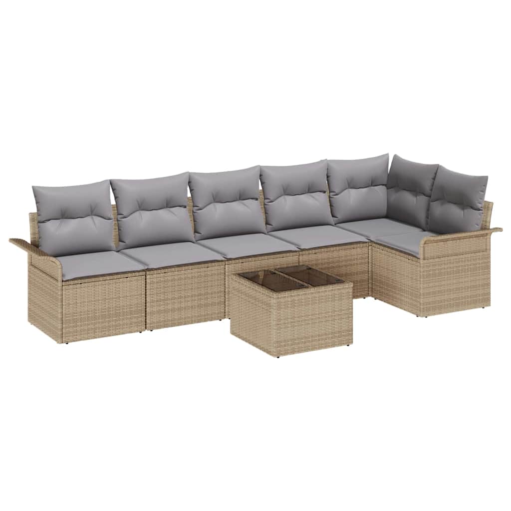 Conjunto de Sofá de Jardim 7 pcs Bege Rattan Sintético