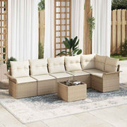 Conjunto de Sofá de Jardim 7 pcs Bege Rattan Sintético