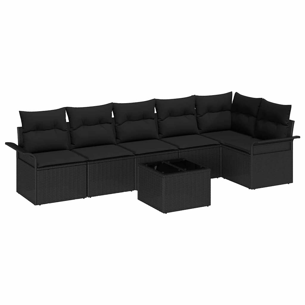 Conjunto de Sofá de Jardim com almofada 7 pcs Preto vime PE