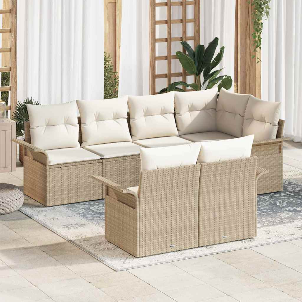 Conjunto de Sofá de Jardim com almofada 7 pcs Bege vime PE