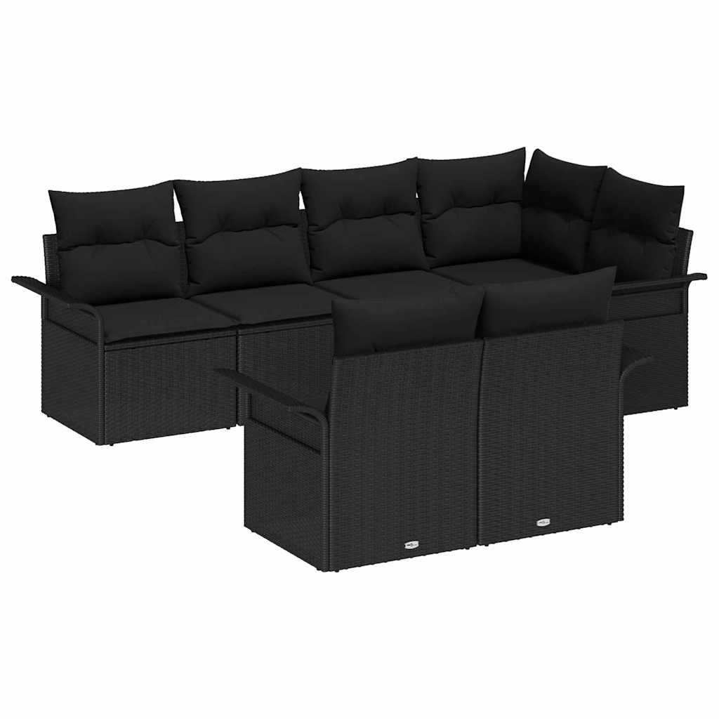 Conjunto de Sofá de Jardim com almofada 7 pcs Preto vime PE