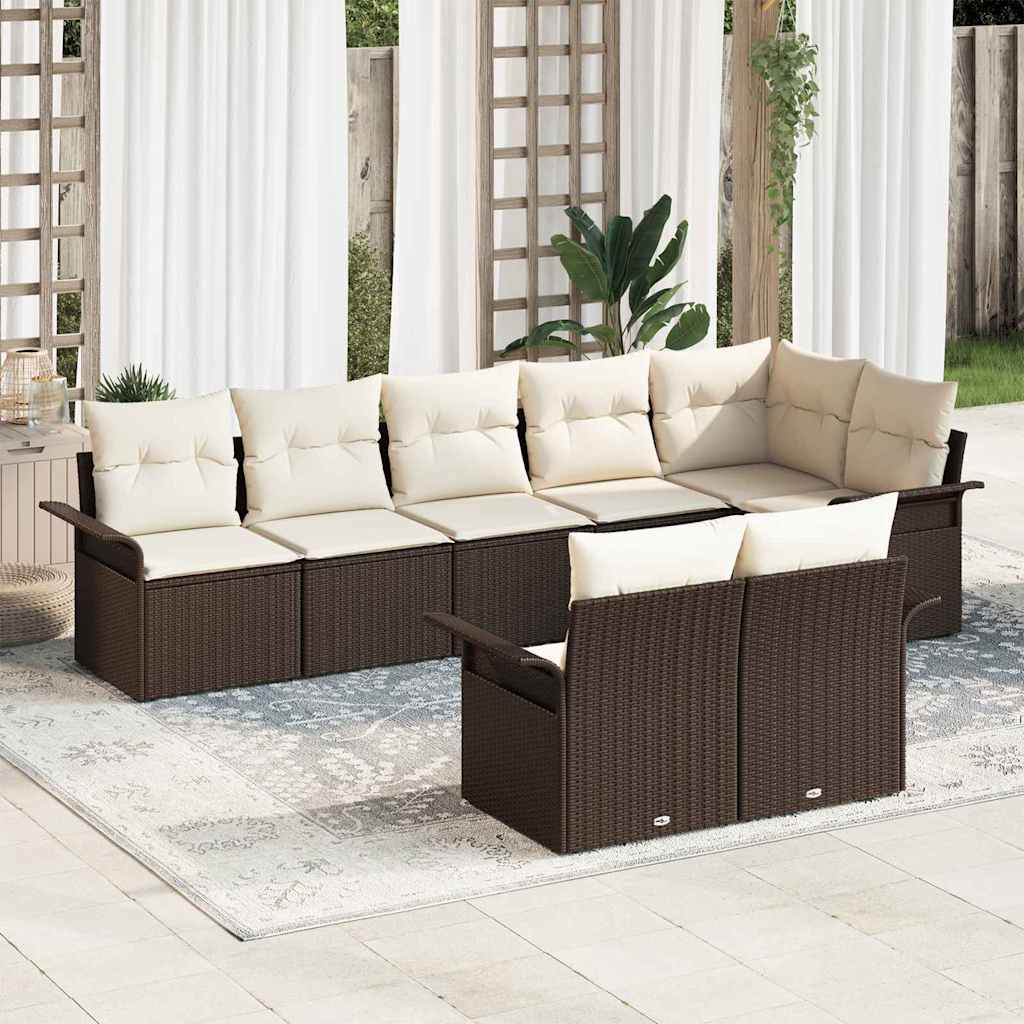 Conjunto de Sofá de Jardim com almofada 8 pcs Castanho vime PE