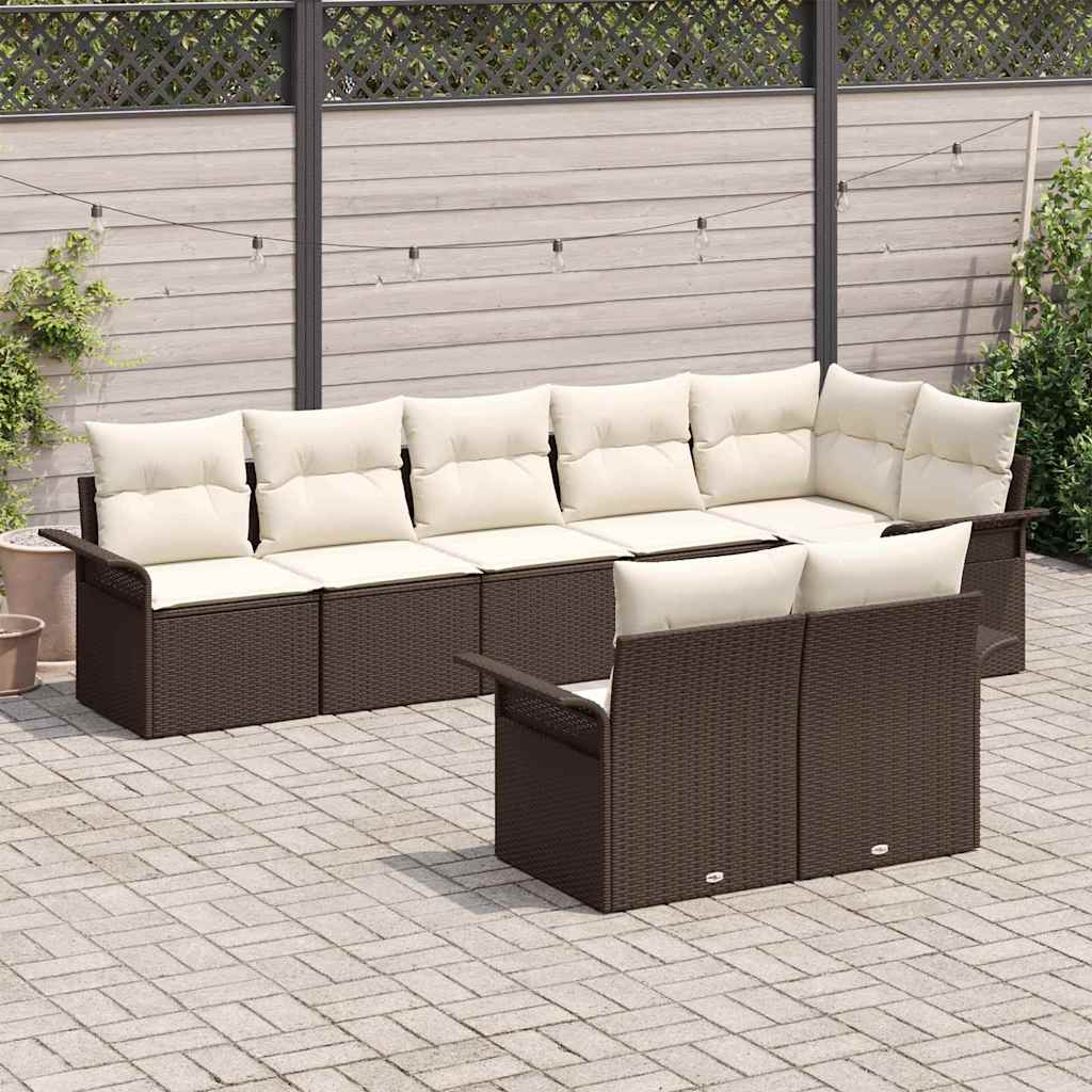 Conjunto de Sofá de Jardim com almofada 8 pcs Castanho vime PE