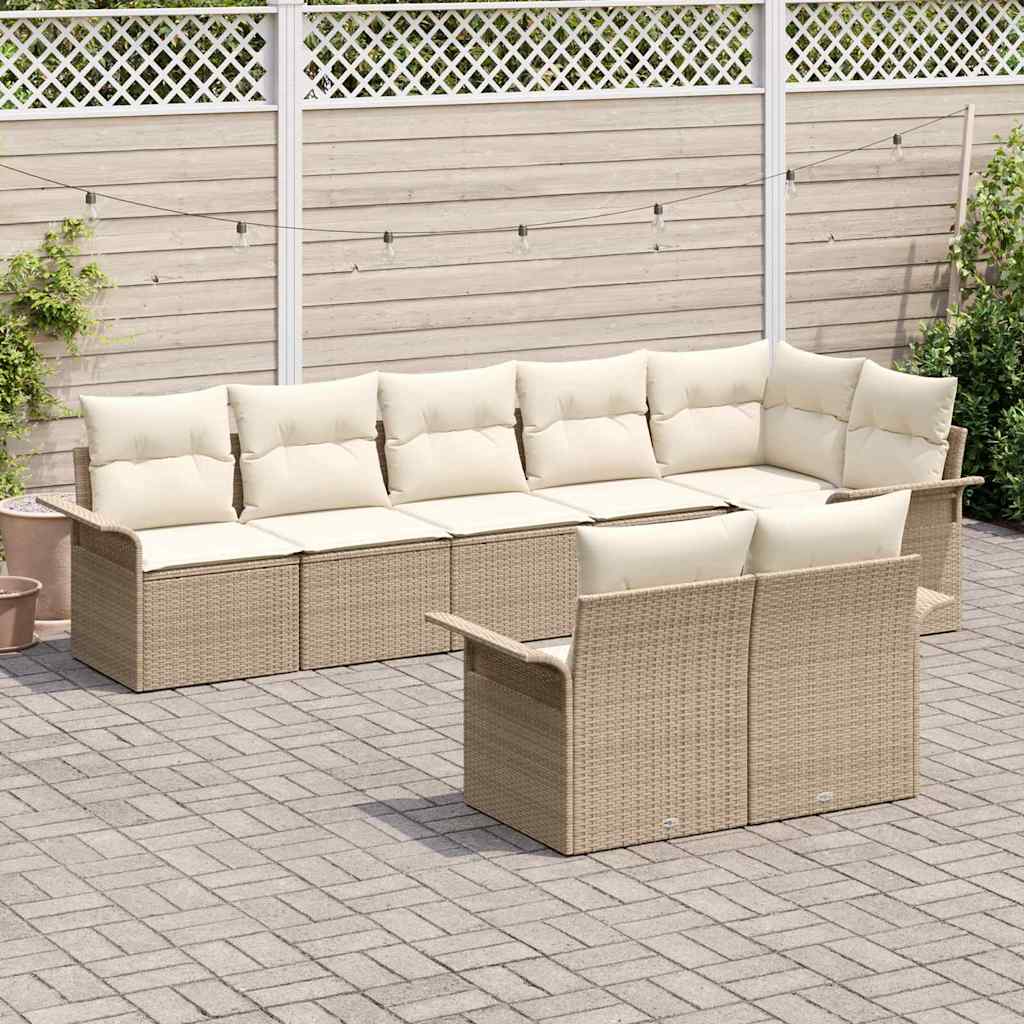 Conjunto de Sofá de Jardim com almofada 8 pcs Bege vime PE