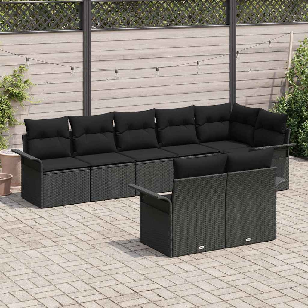 Conjunto de Sofá de Jardim com almofada 8 pcs Preto vime PE