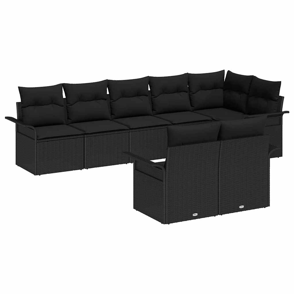 Conjunto de Sofá de Jardim com almofada 8 pcs Preto vime PE