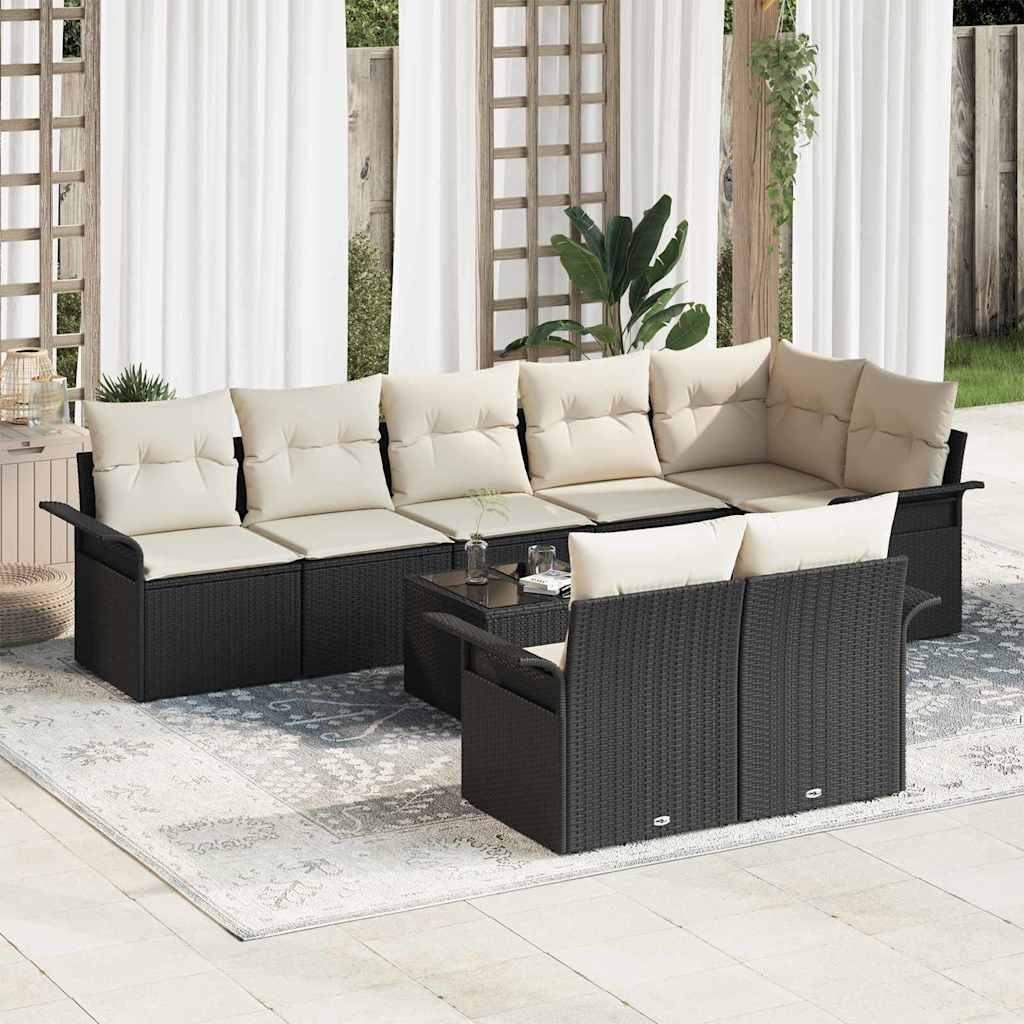 Conjunto de Sofá de Jardim com almofada 9 pcs Preto vime PE