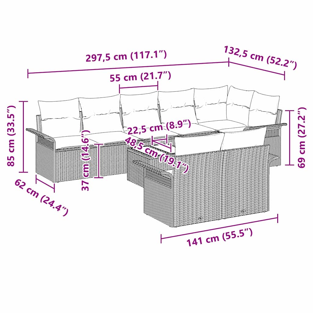 Conjunto de Sofá de Jardim com almofada 9 pcs Preto vime PE