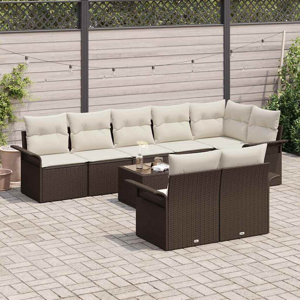 Conjunto de Sofá de Jardim 9 pcs Castanho Rattan Sintético
