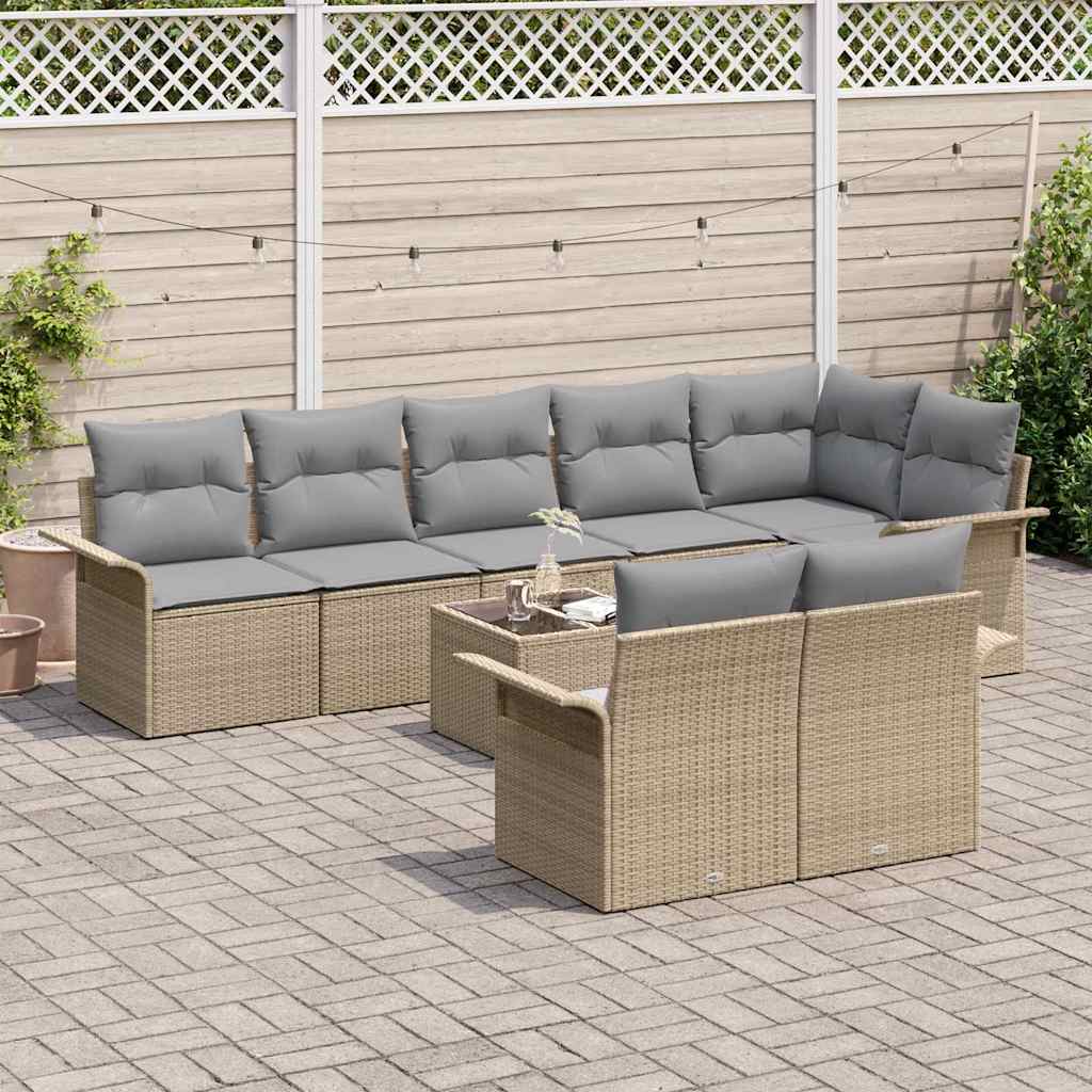 Conjunto de Sofá de Jardim 9 pcs Bege Rattan Sintético