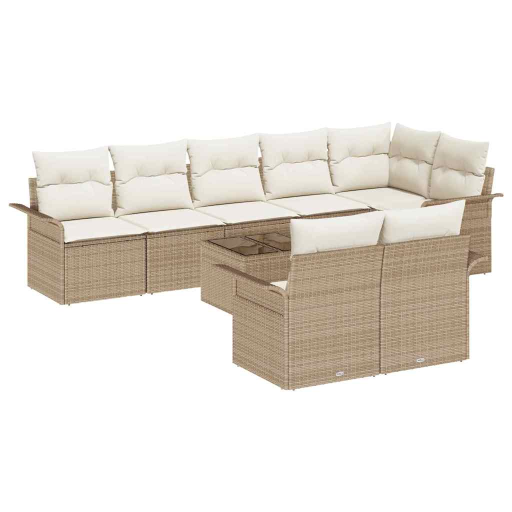 Conjunto de Sofá de Jardim 9 pcs Bege Rattan Sintético