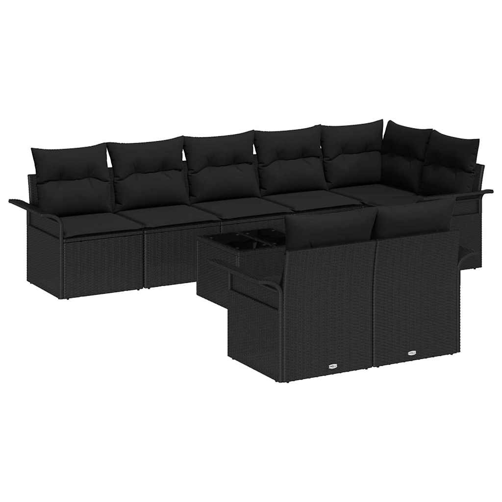 Conjunto de Sofá de Jardim 9 pcs Preto Rattan Sintético