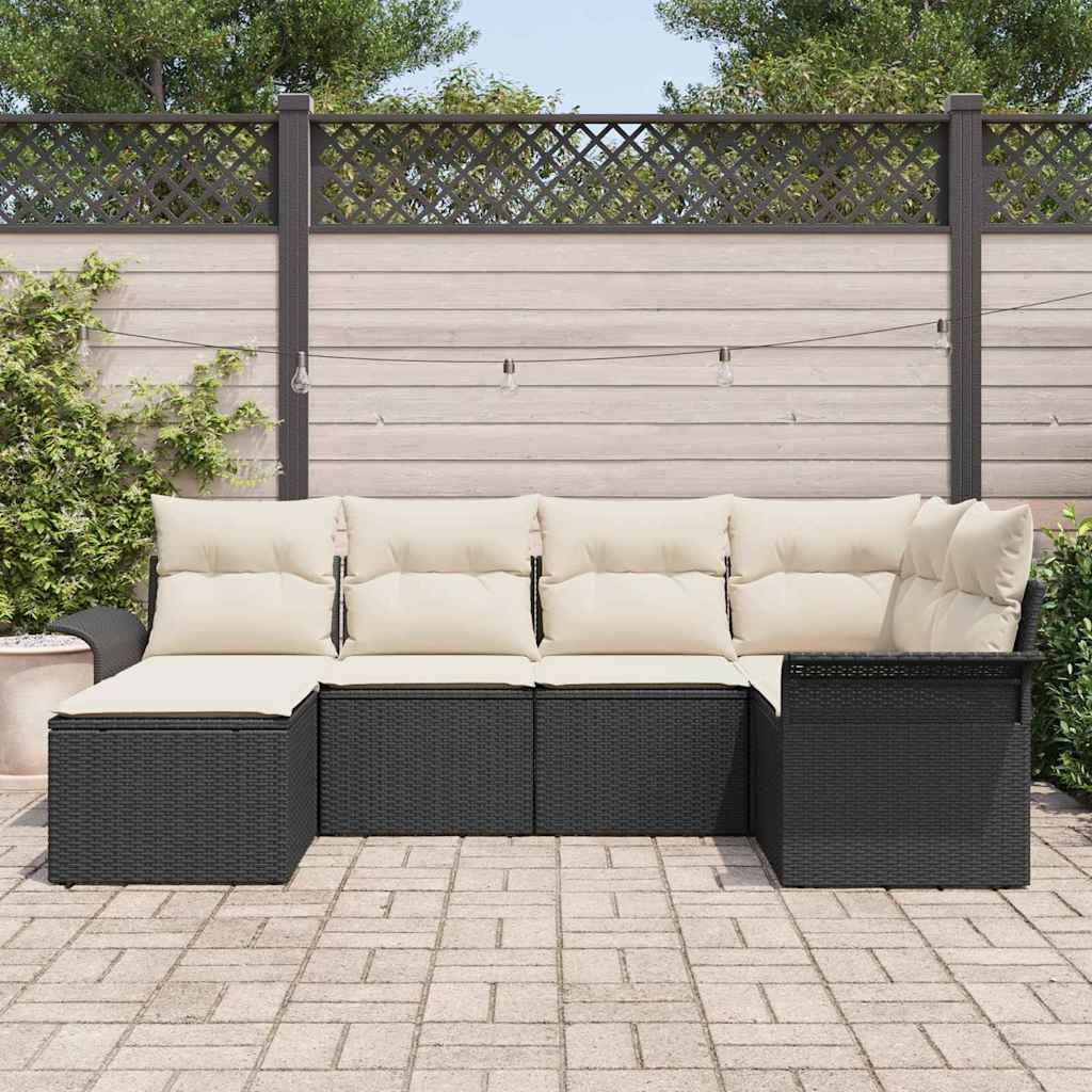 Conjunto de Sofá de Jardim com almofada 6 pcs Preto vime PE