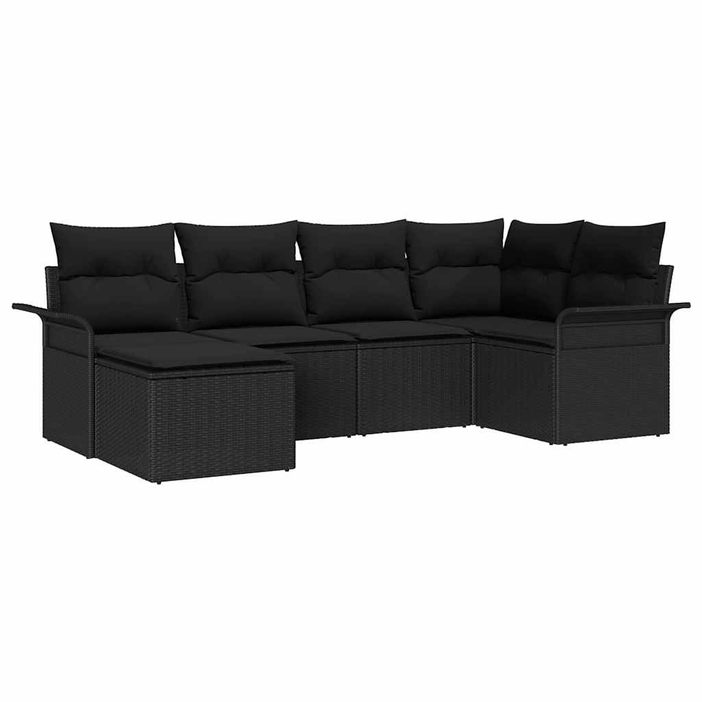 Conjunto de Sofá de Jardim com almofada 6 pcs Preto vime PE