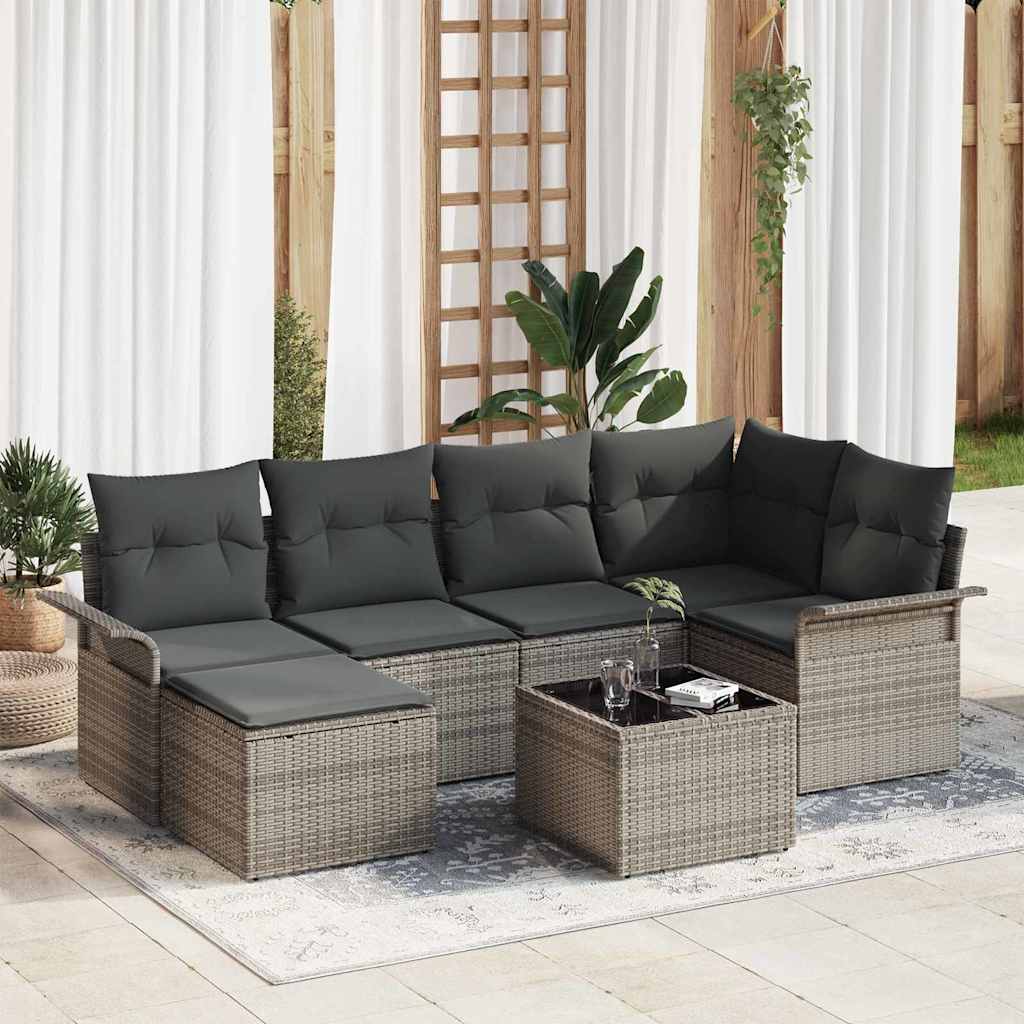 Conjunto de Sofá de Jardim com almofada 7 pcs Cinzeto vime PE