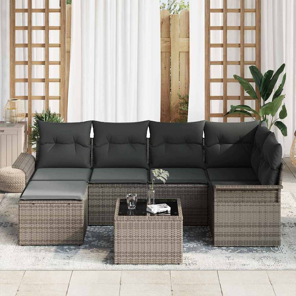 Conjunto de Sofá de Jardim com almofada 7 pcs Cinzeto vime PE