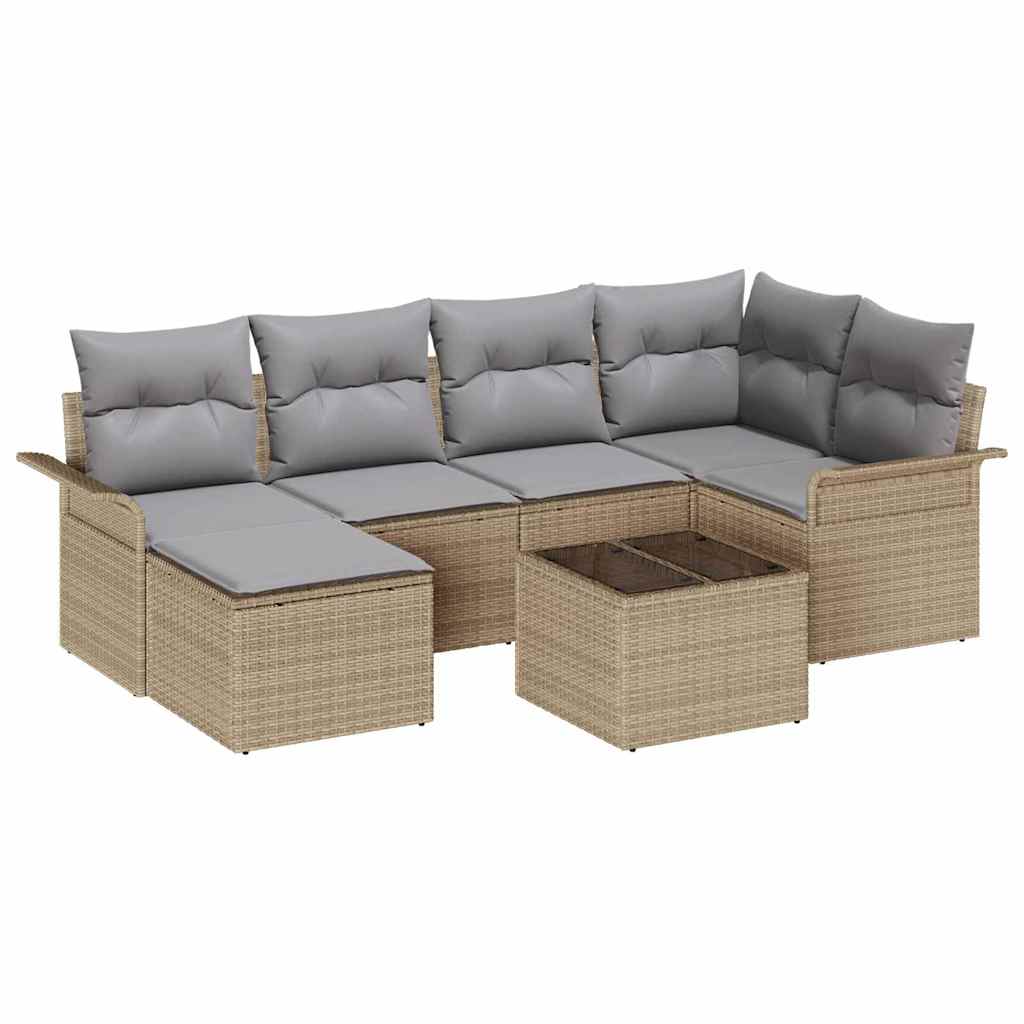 Conjunto de Sofá de Jardim 7 pcs Bege Rattan Sintético