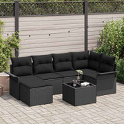 Conjunto de Sofá de Jardim com almofada 7 pcs Preto vime PE