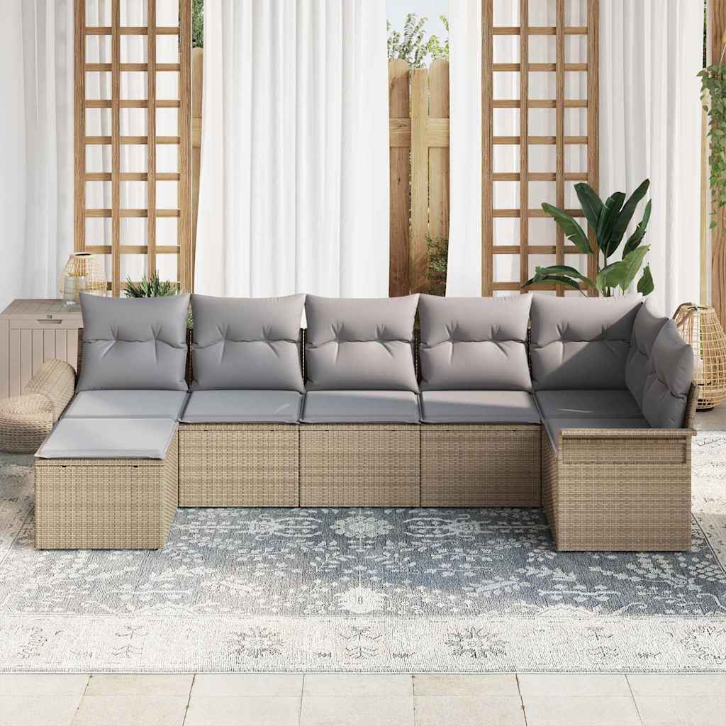 Conjunto de Sofá de Jardim 7 pcs Bege Rattan Sintético