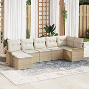 Conjunto de Sofá de Jardim 7 pcs Bege Rattan Sintético