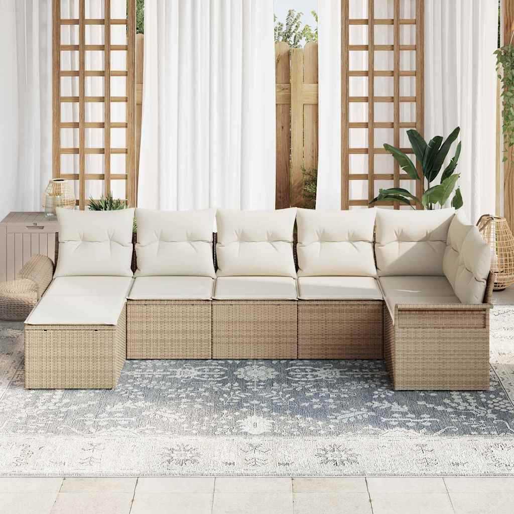 Conjunto de Sofá de Jardim 7 pcs Bege Rattan Sintético