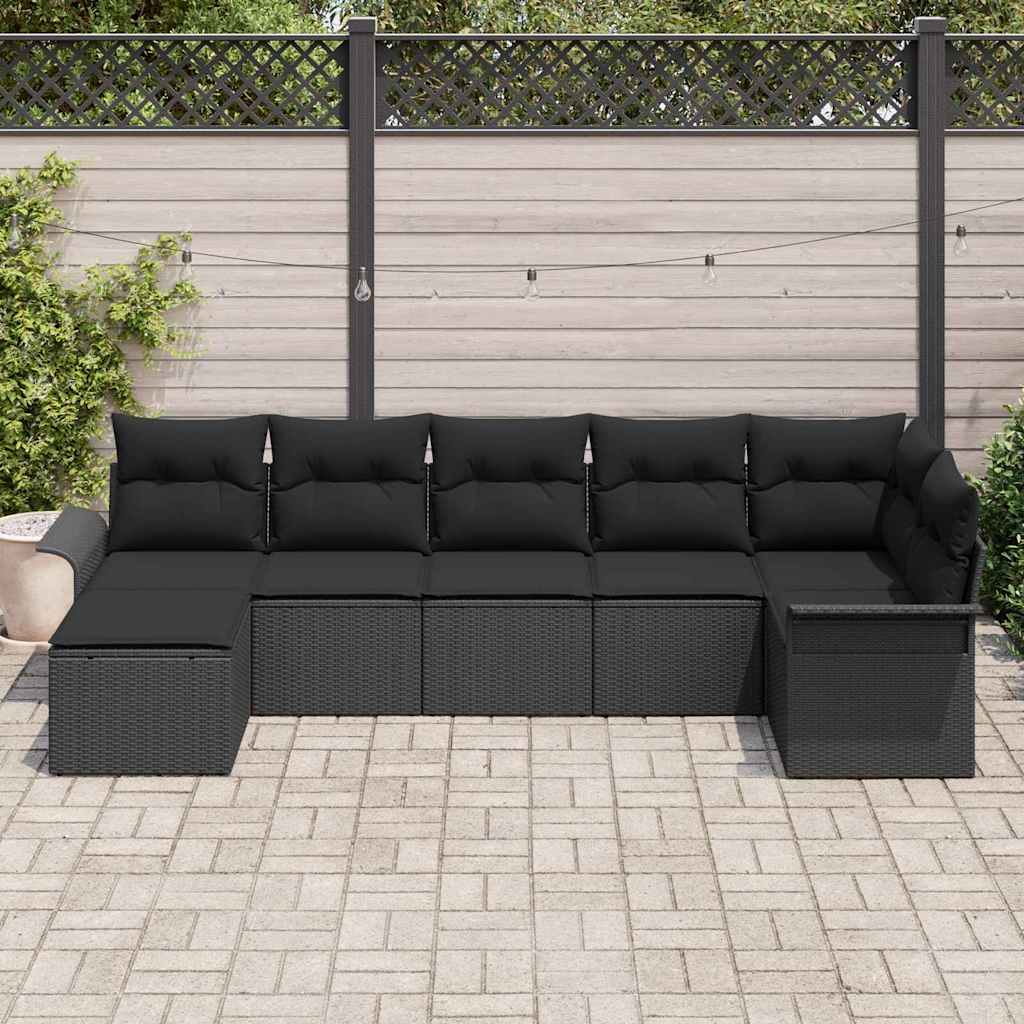 Conjunto de Sofá de Jardim 7 pcs Preto Rattan Sintético