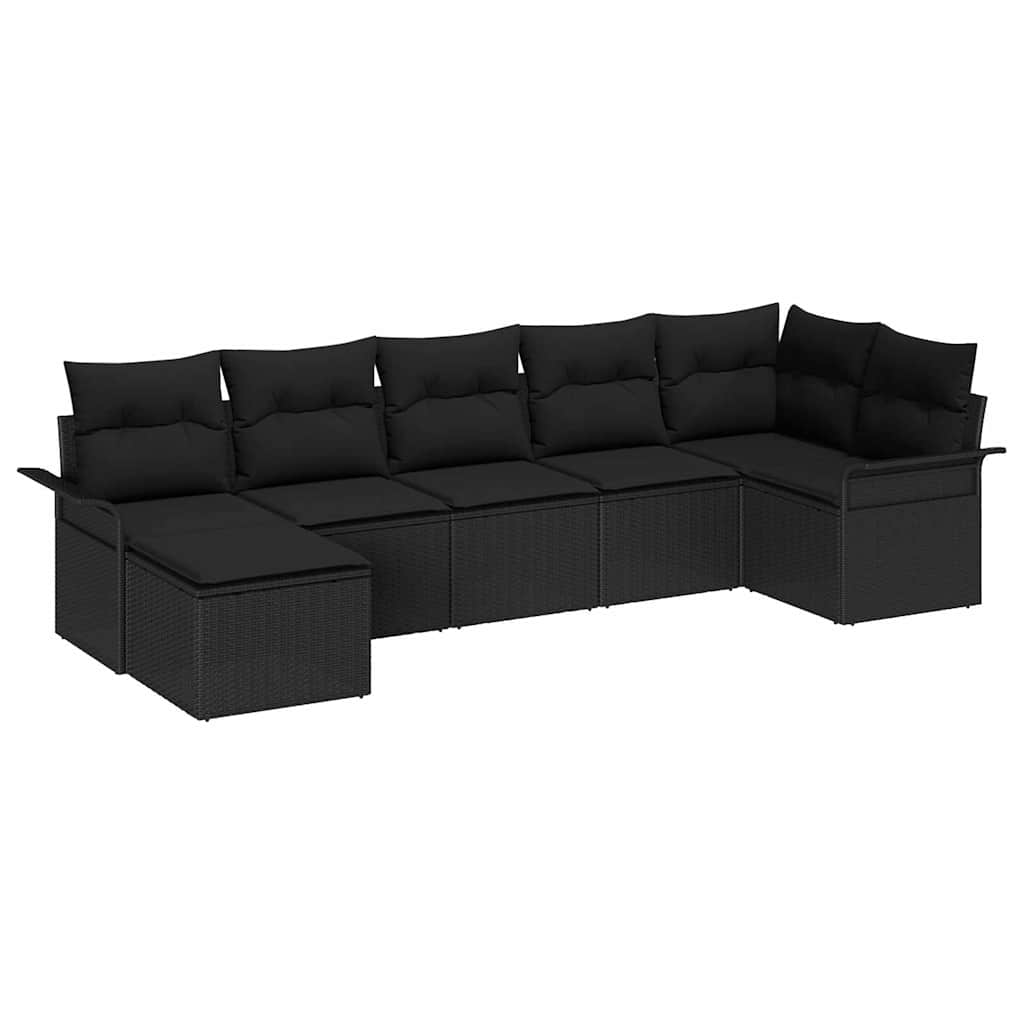 Conjunto de Sofá de Jardim 7 pcs Preto Rattan Sintético