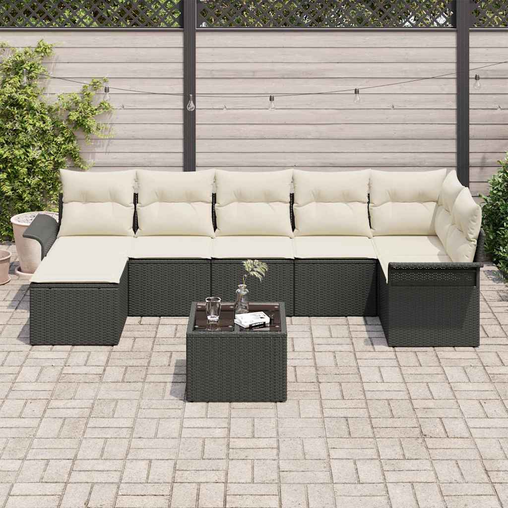Conjunto de Sofá de Jardim 8 pcs Preto Rattan Sintético