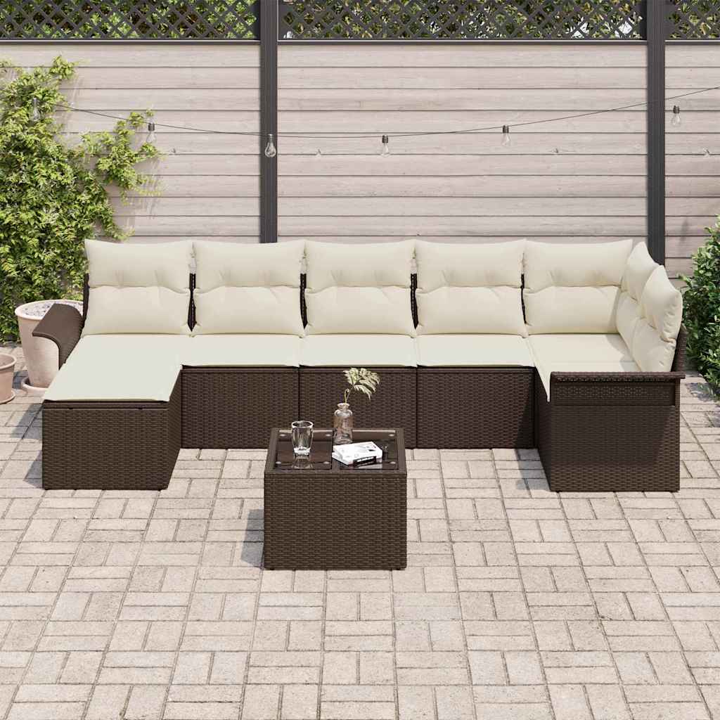 Conjunto de Sofá de Jardim 8 pcs Castanho Rattan Sintético