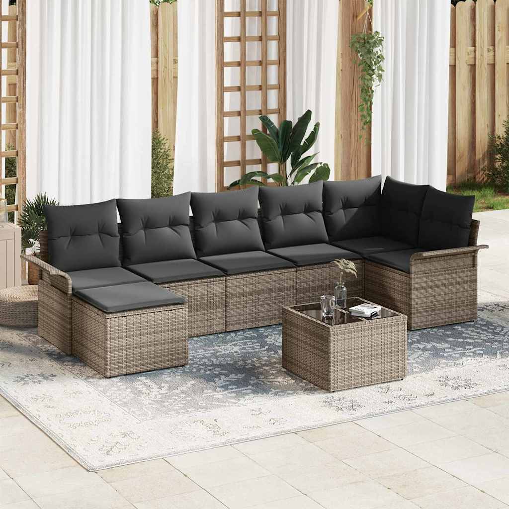 Conjunto de Sofá de Jardim 8 pcs Cinzeto Rattan Sintético