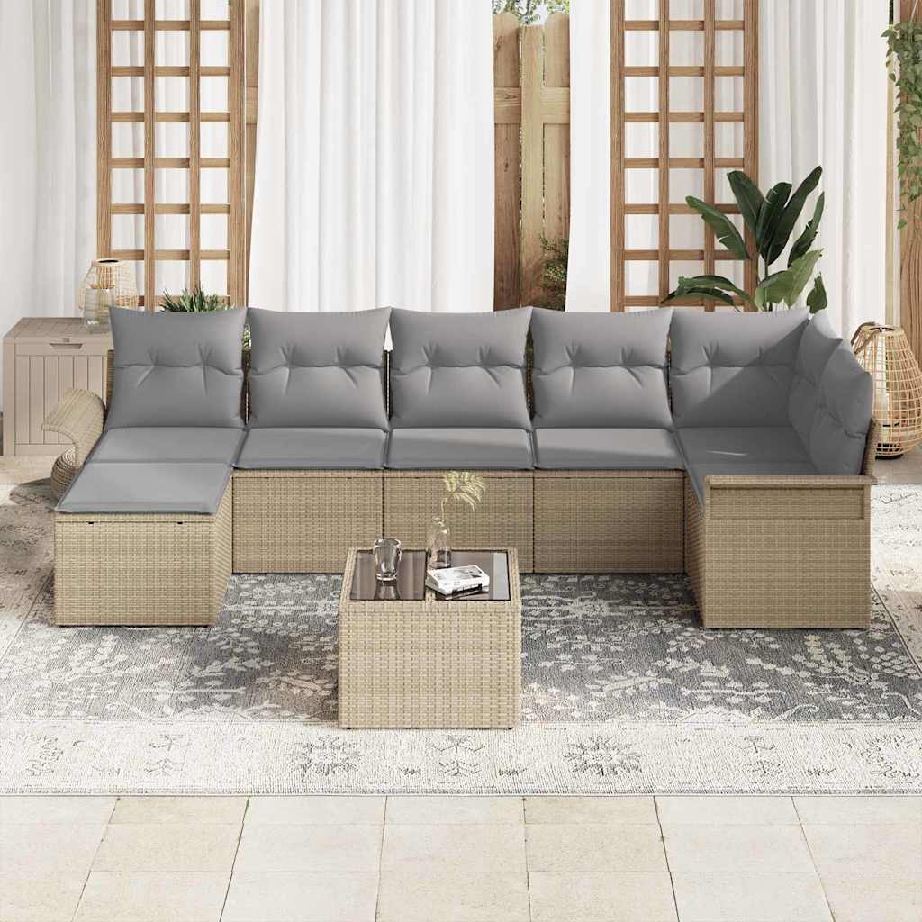 Conjunto de Sofá de Jardim 8 pcs Bege Rattan Sintético