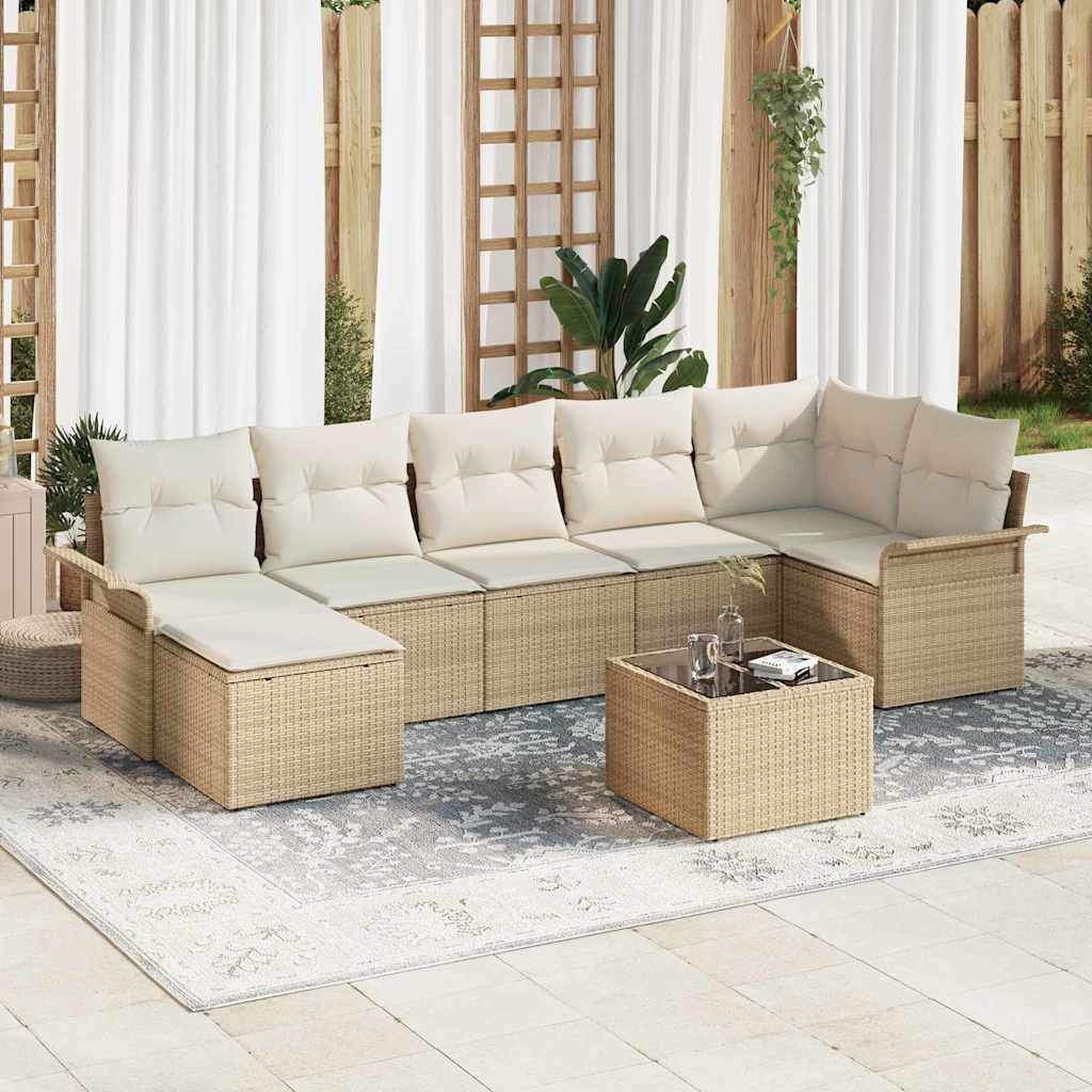 Conjunto de Sofá de Jardim 8 pcs Bege Rattan Sintético