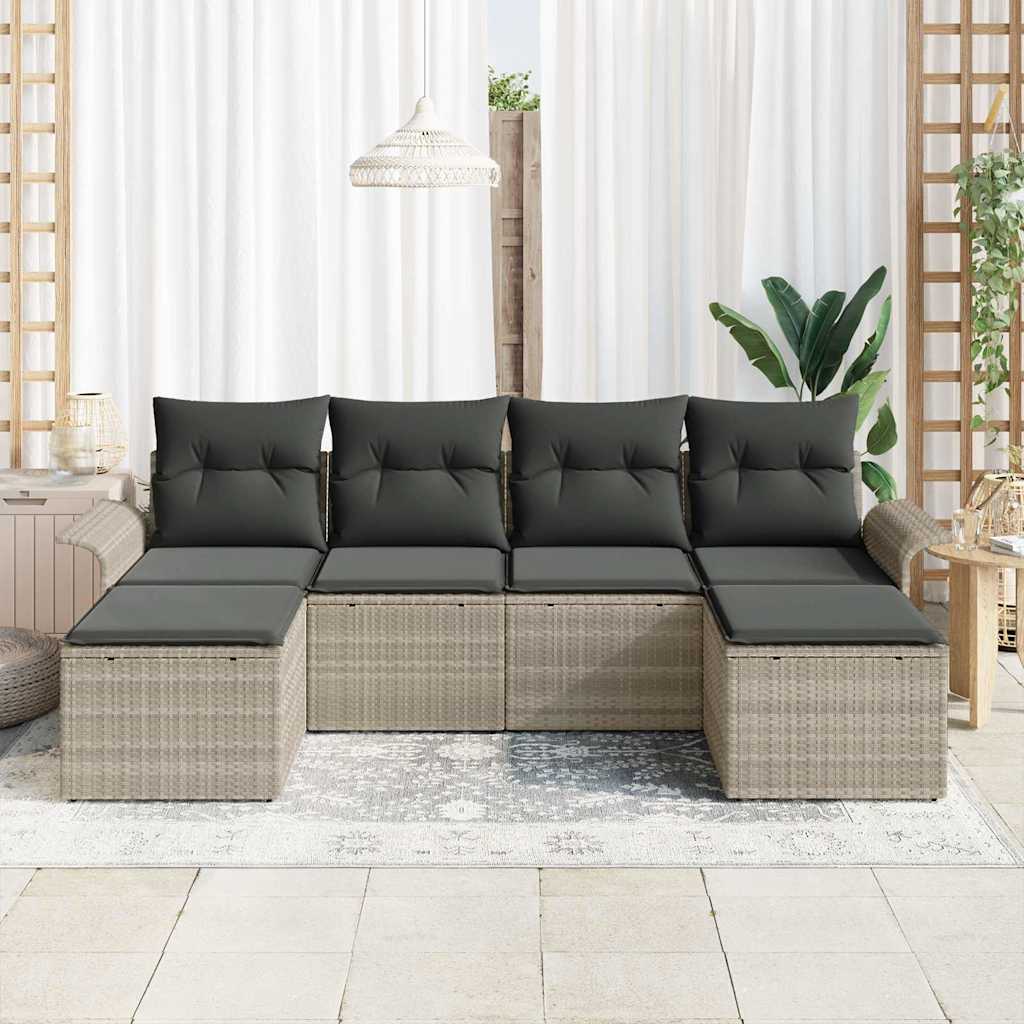 Conjunto de Sofá de Jardim com almofada 6 pcs Cinzento-claro