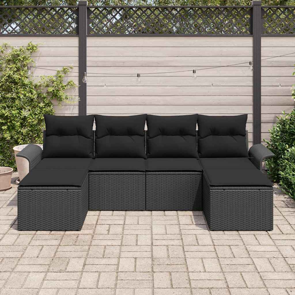 Conjunto de Sofá de Jardim com almofada 6 pcs Preto vime PE
